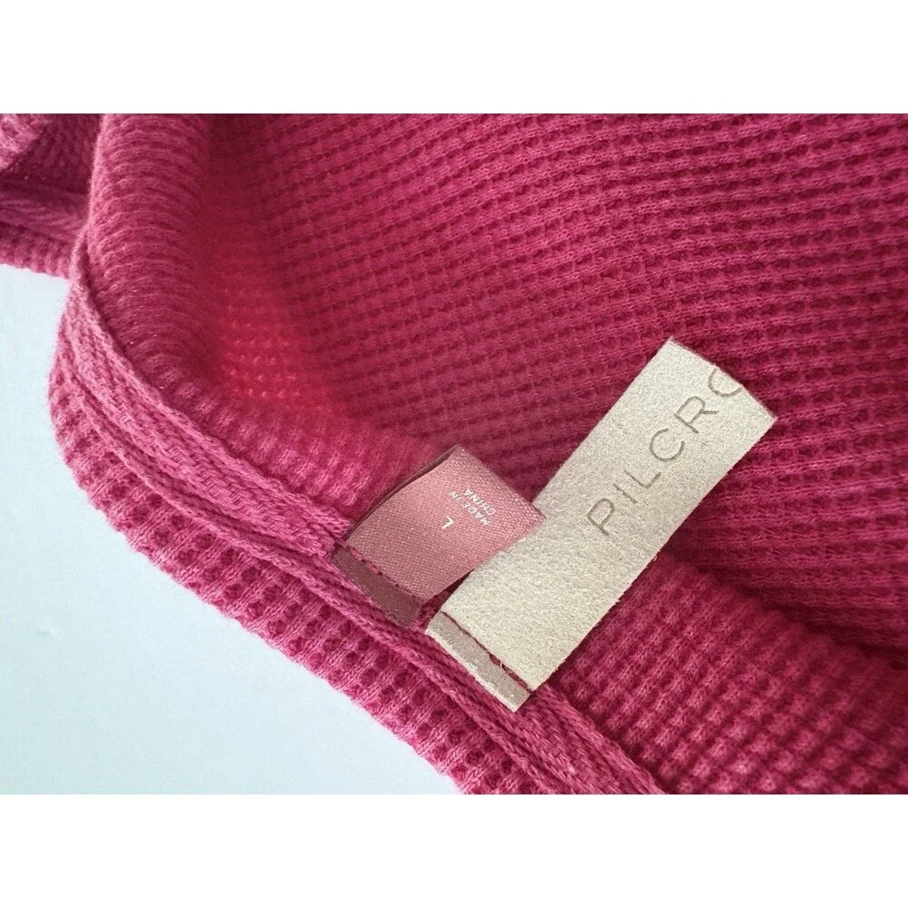 Pilcro Anthropologie Thermal Shirt Size L Pink Waffle Knit  V-Neck - Picture 8 of 12